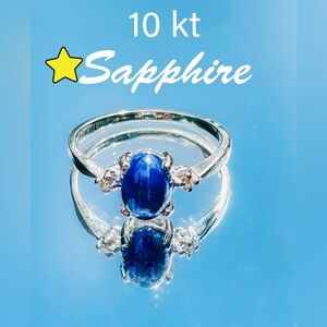 Elegant Star Sapphire Ring with Diamond accents in 10K White Gold Setting